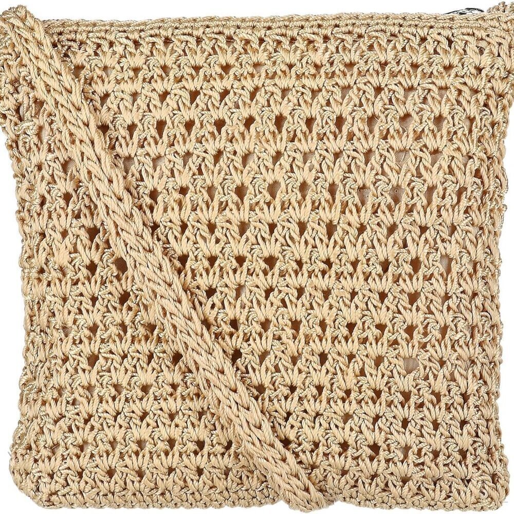 Women's Crochet Crossbody Bag Nylon Lined Zipper Card Slots Compact Style